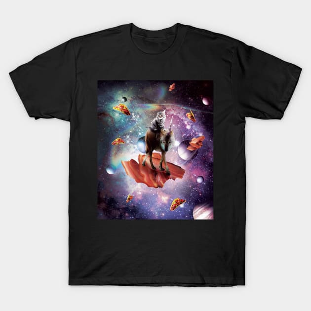 Space Cat Riding Wolf Unicorn - Bacon & Taco T-Shirt by Random Galaxy